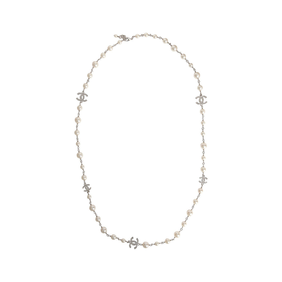 New Chanel Pale Gold 2022 Crystal Faux Pearl Pendant Necklace