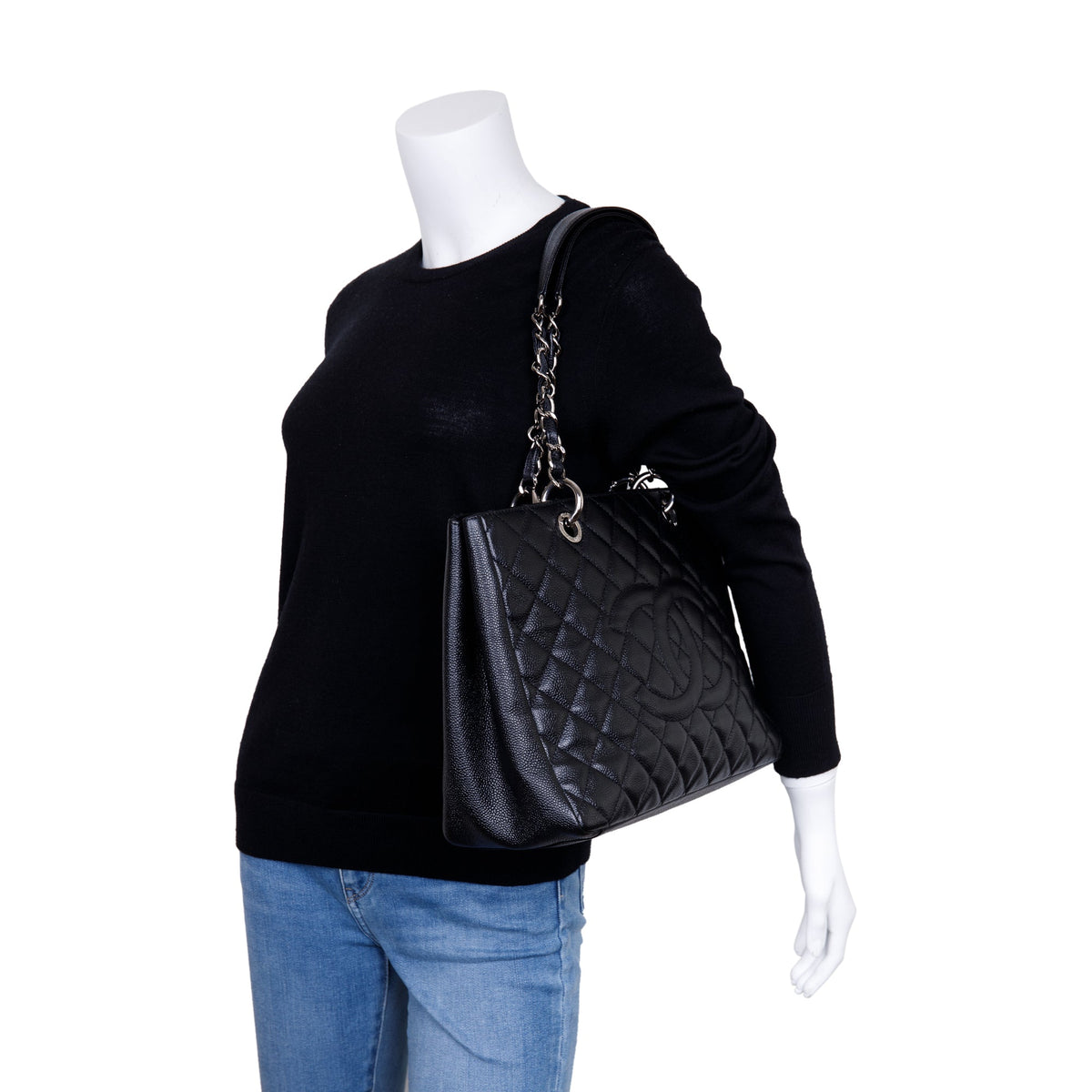 Chanel Black Caviar Leather Grand Shopping tote GST in GHW