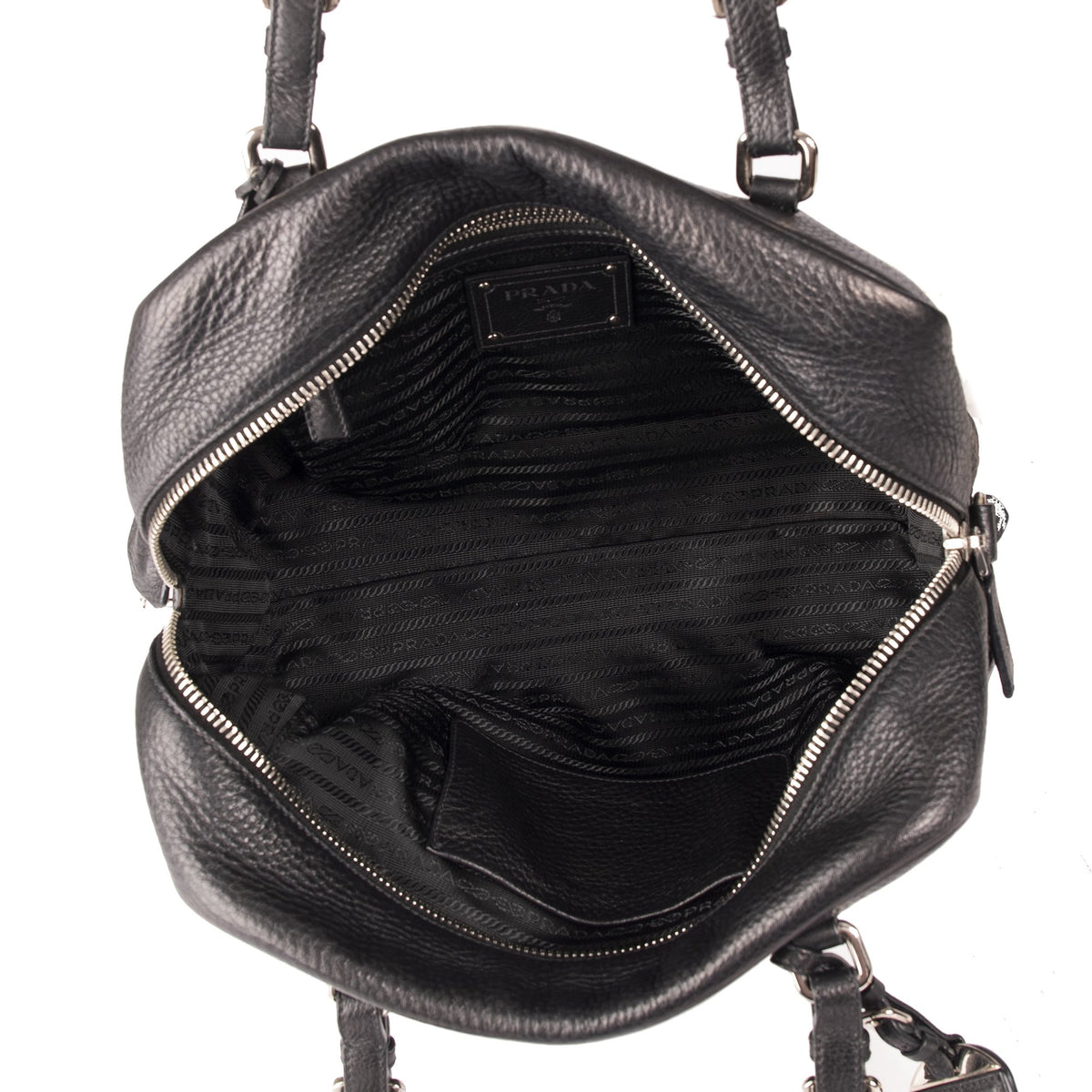 Prada Vitello Daino Bauletto Bag - Black Handle Bags, Handbags