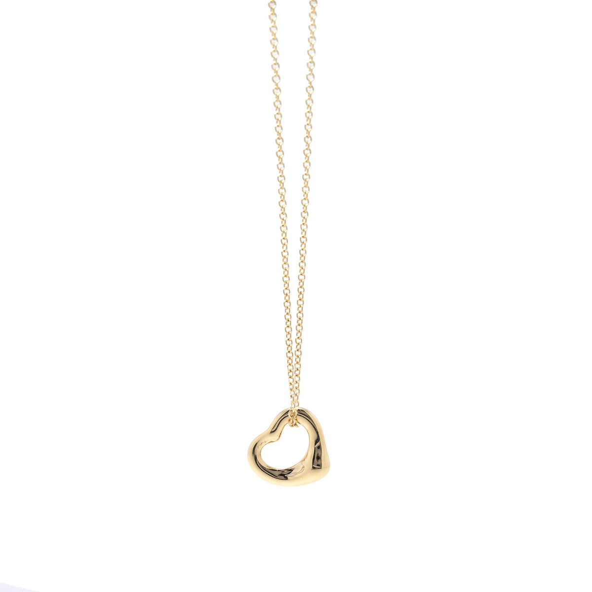 Tiffany & Co. Elsa Peretti 18K Yellow Gold 11mm Open Heart Pendant Necklace 16
